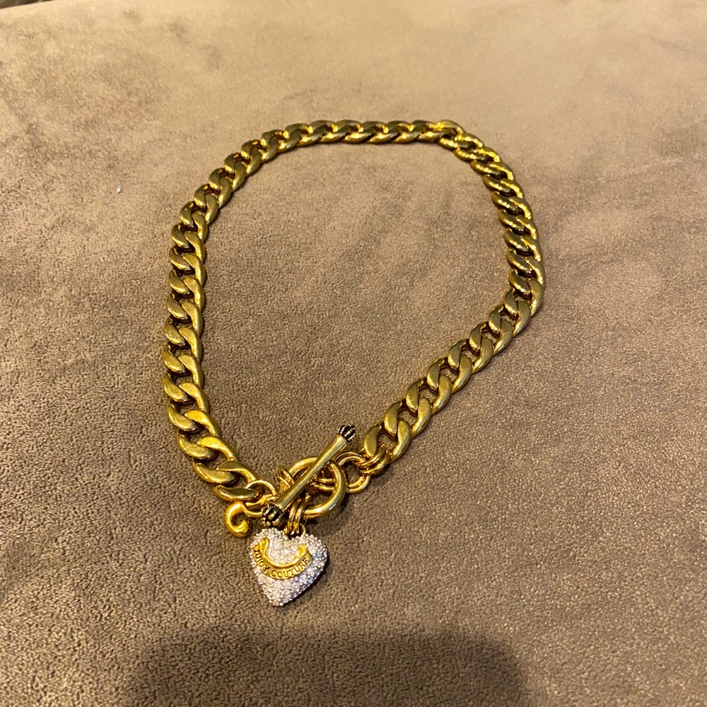 Juicy couture gold chain pave heart necklace